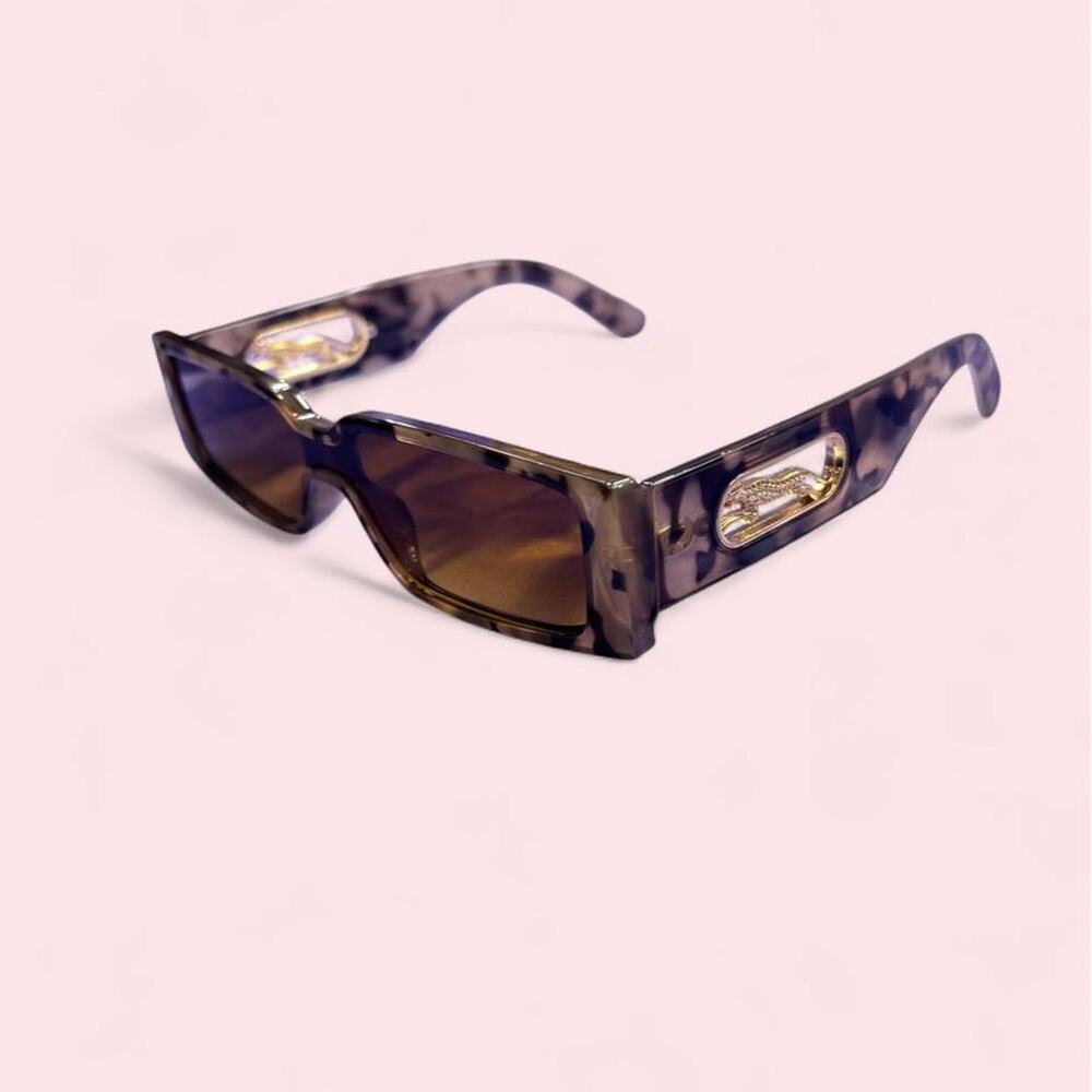 Unisex rectangular tortoise sunglasses with gold cheetah mcbling y2k hip hop